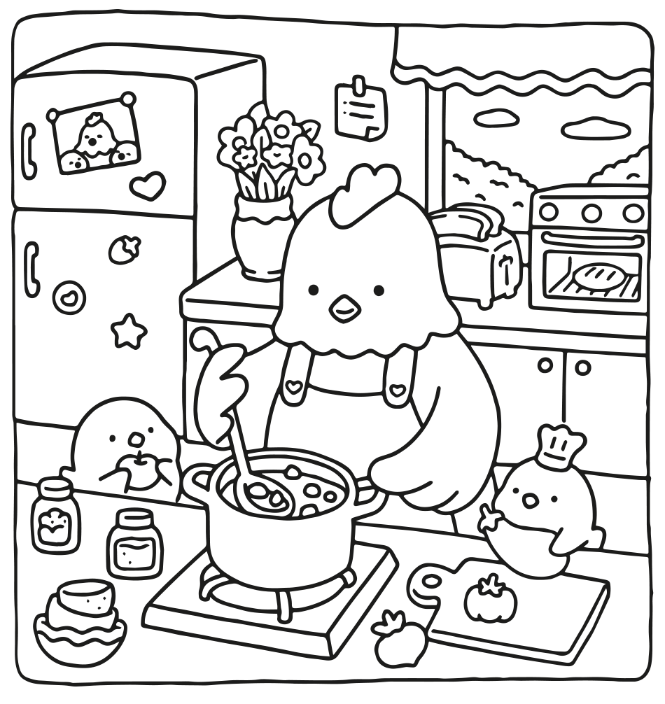 Mommy Chicken Cooking   | WorldColoring