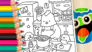 Coloring page Mommy Chicken Cooking Online Coloring Page | WorldColoring