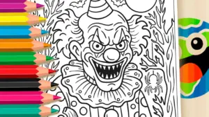 Coloring page Color Scary Clown Online Free | Halloween Coloring Pages