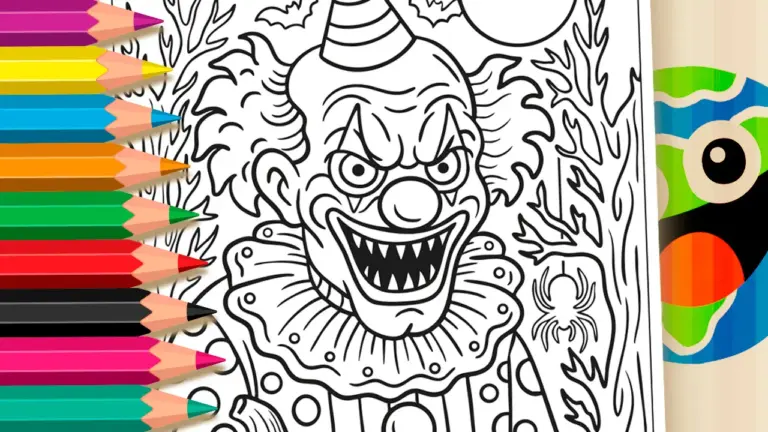 Color Scary Clown Online Free | Halloween Coloring Pages - Culture & Holiday Coloring Pages