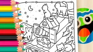 Coloring page Cats on a Roof Coloring Page - Color Online or Print for Free!