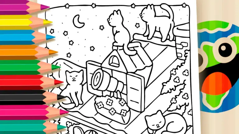 Cats on a Roof Coloring Page – Color Online or Print for Free! - Cute & Kawaii Coloring Pages Online