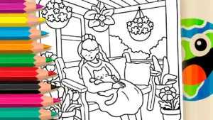 Coloring page Cute Girl and Cat Coloring Page - Color Online or Print Free!