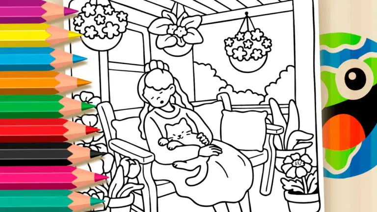 Cute Girl and Cat Coloring Page – Color Online or Print Free! - Cute & Kawaii Coloring Pages Online