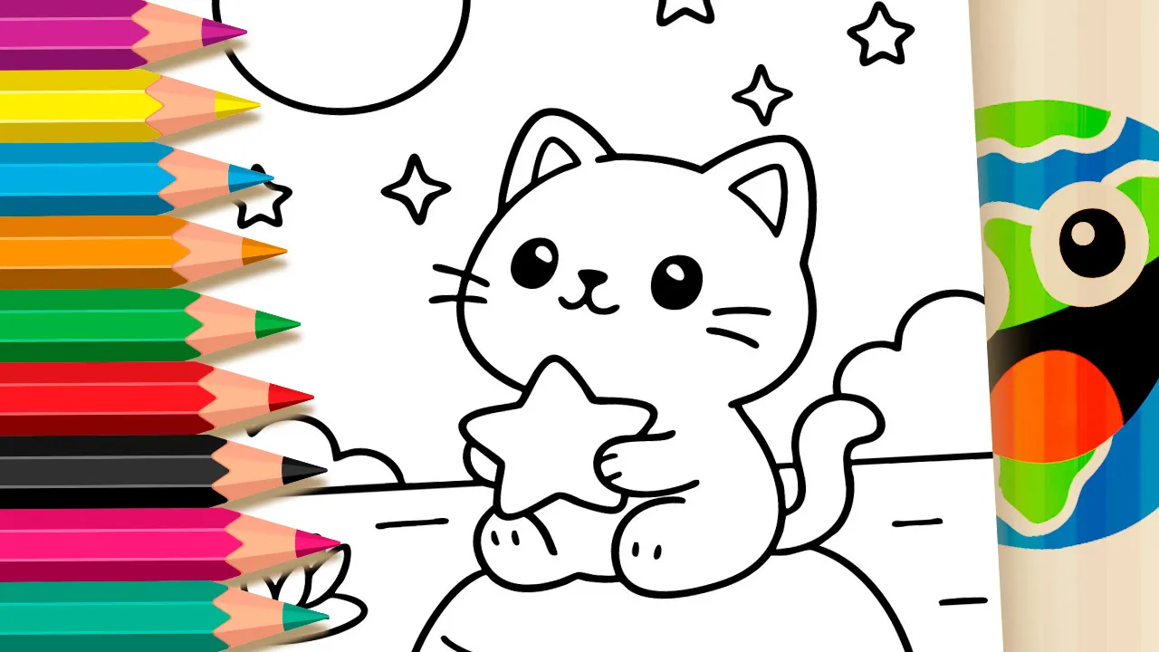 Kawaii Dreamer Kitten Coloring Page – Free Printable PDF or Color Online!