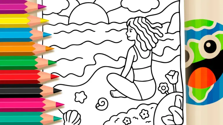 Kawaii Girl on the Beach Coloring Page – Print Free PDF or Color Online! - Cute & Kawaii Coloring Pages Online