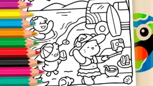 Coloring page Cute Beach Vacation Coloring Page - Free Printable PDF or Paint Online!
