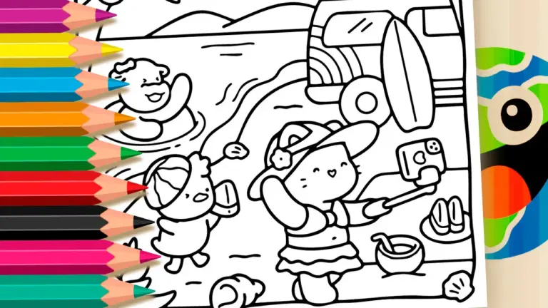 Cute Beach Vacation Coloring Page – Free Printable PDF or Paint Online! - Cute & Kawaii Coloring Pages Online