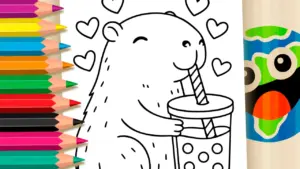 Coloring page Kawaii Milkshake Capybara Coloring Page - Free Printable PDF or Color Online!