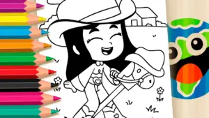 Coloring page Adorable Cowgirl on the Farm Coloring Pages