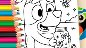 Coloring page Bluey and the Bees Coloring Page: Paint Online or Print in High Quality