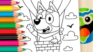 Coloring page Bluey Balloon Adventure Coloring Page: Paint Online or Print Free PDF