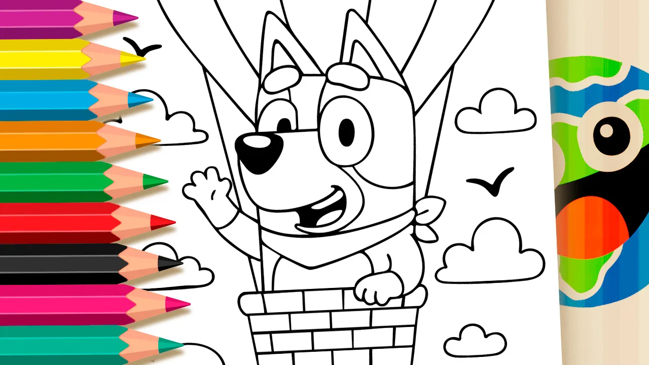 Bluey Balloon Adventure Coloring Page: Paint Online or Print Free PDF