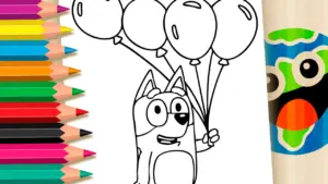 Coloring page Bluey with Balloons Coloring Pages: Paint Online with Magical Colors