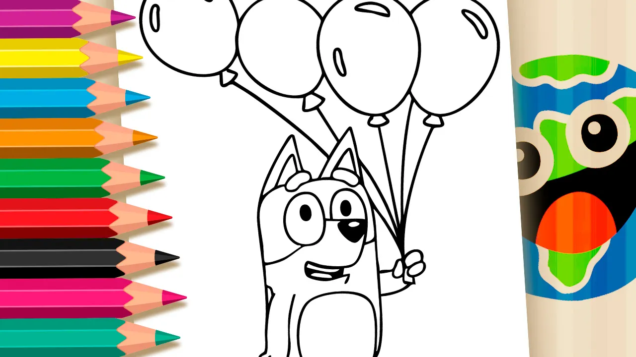 Bluey with Balloons Coloring Pages: Paint Online with Magical Colors