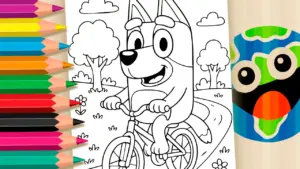 Coloring page Bluey Bicycle Coloring Page: Color Online or Print in High Quality