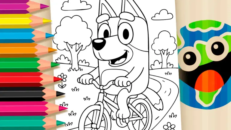 Bluey Bicycle Coloring Page: Color Online or Print in High Quality - Famous Characters Coloring Pages