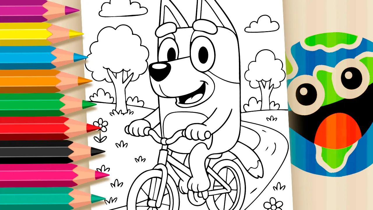 Bluey Bicycle Coloring Page: Color Online or Print in High Quality