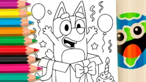 Coloring page Bluey Birthday Coloring Page: Fun Online or Printable Art