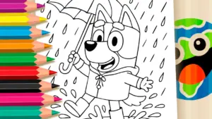Coloring page Bluey Dancing in the Rain: Fun Theme Coloring Page