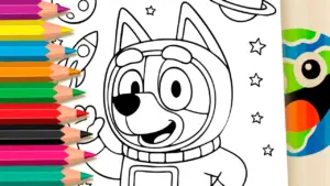 Coloring page Bluey in Space Coloring Page: Color Online or Print in PDF