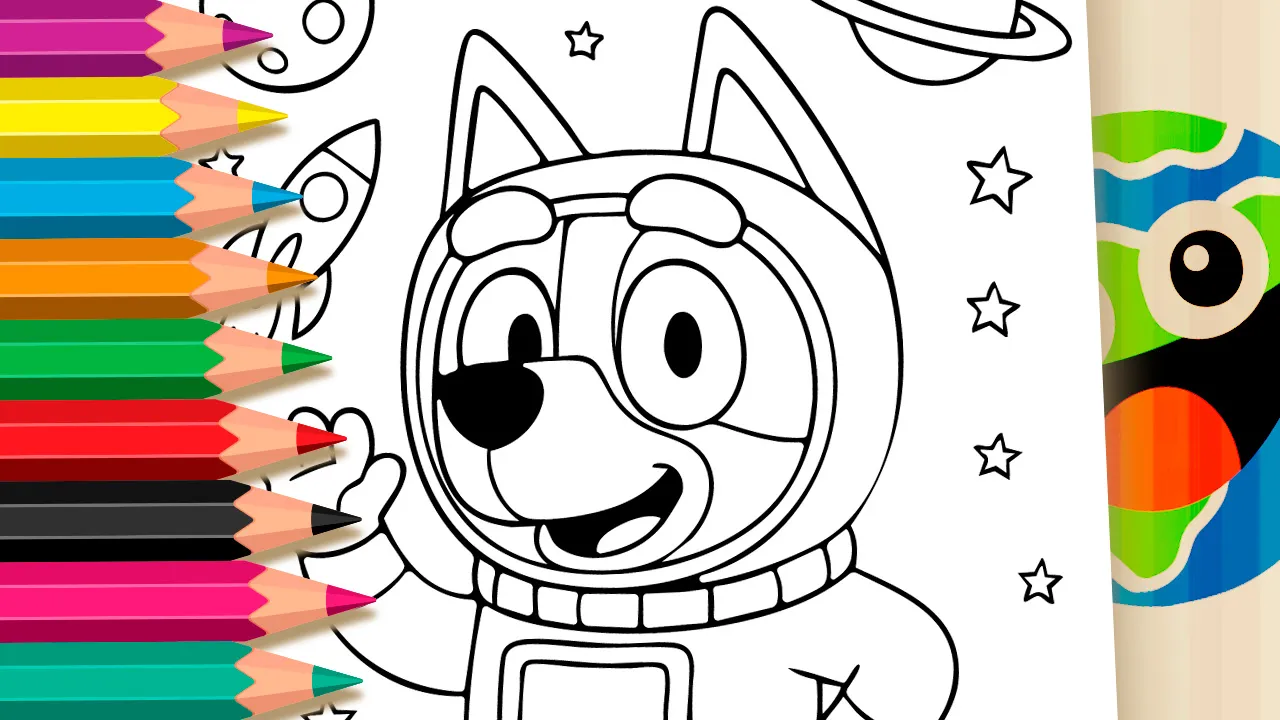 Bluey in Space Coloring Page: Color Online or Print in PDF