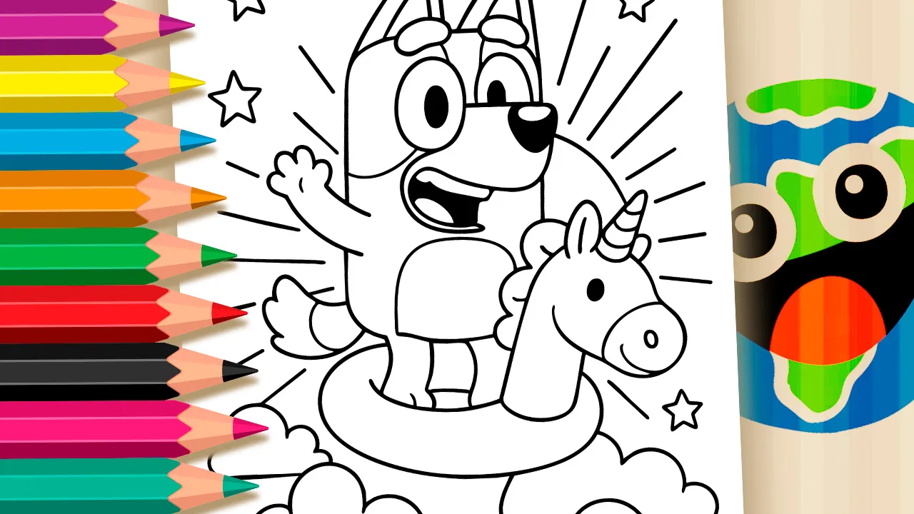 Bluey in the Clouds Coloring Pages: Paint Online with Magic Colors