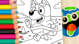 Coloring page Bluey Runner Coloring Page: Paint Online with Magical Colors
