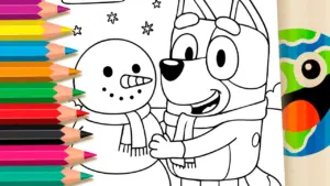 Coloring page Bluey Snowman Coloring Page: Color Online or Print in High Quality