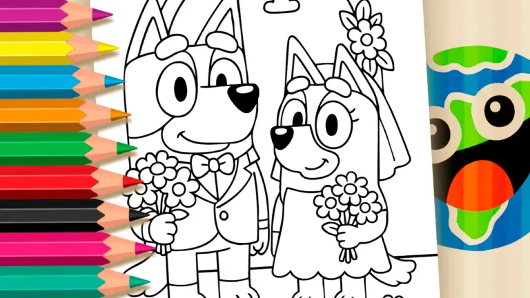 Bluey’s Wedding Coloring Page: Magical Online Painting Fun - Famous Characters Coloring Pages