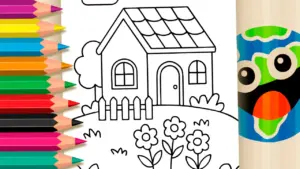 Coloring page Charming Cottage with Blooming Garden Theme Coloring Page