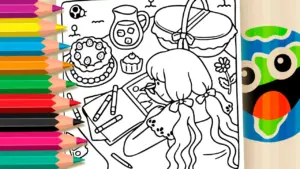 Coloring page Creative Girl Picnic Theme Coloring Page
