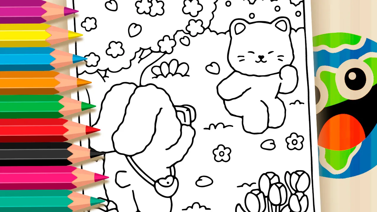 Cute Animals Photo Park Coloring Page: Paint Online or Print in High Quality