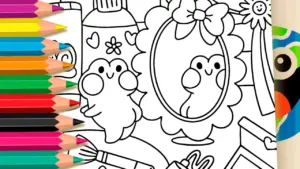 Coloring page Cute Frog Mirror Theme Coloring Page