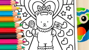 Coloring page Cute Little Bear at Brazil Carnival Coloring Pages: Paint Online or Print in High Quality