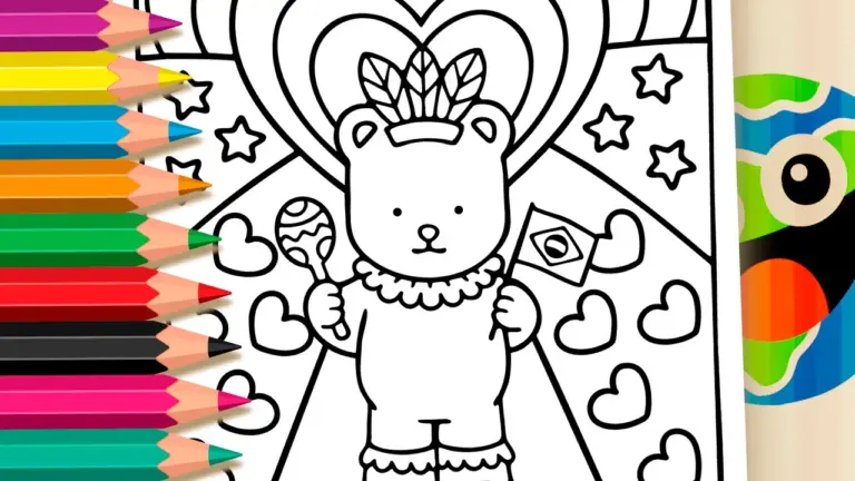 Cute Little Bear at Brazil Carnival Coloring Pages: Paint Online or Print in High Quality - Cute & Kawaii Coloring Pages Online