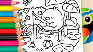 Coloring page Cute Little Critter Fishing Theme Coloring Page