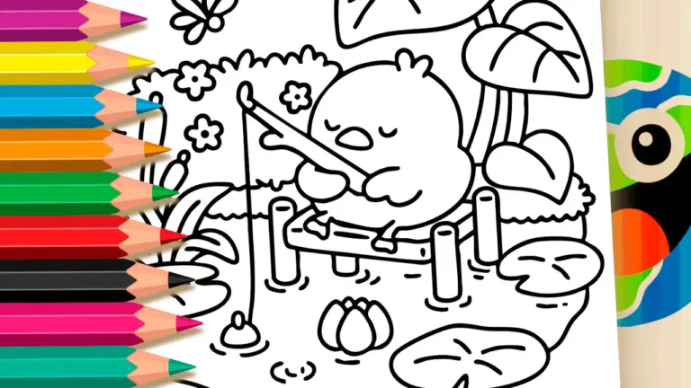 Cute Little Critter Fishing Theme Coloring Page - Cute & Kawaii Coloring Pages Online