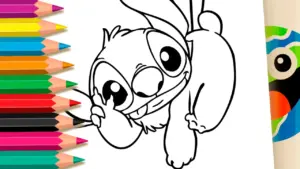 Coloring page Cute Stitch Birthday Balloons Theme Coloring Page