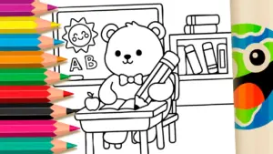 Coloring page Cute Student Teddy Bear Coloring Pages: Paint Online or Print in High Quality