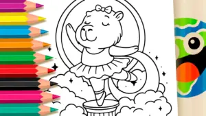 Coloring page Kawaii Dancing Capybara Theme Coloring Page