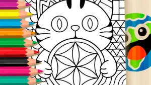 Coloring page Fractal Cat Coloring Page: Zen Art to Print or Color Online