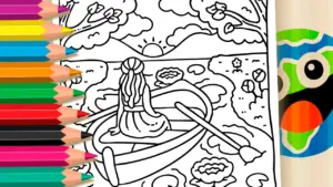 Coloring page Sunset Canoe Ride Theme Coloring Page
