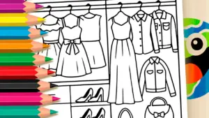 Coloring page Girl's Wardrobe Coloring Page - Fashion Fun for Kids