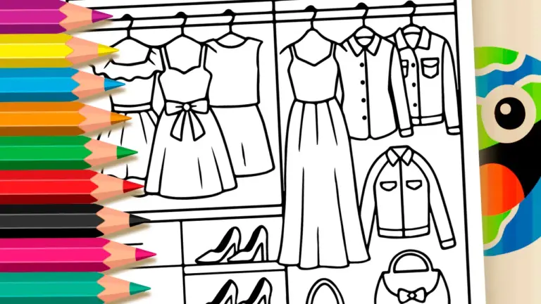 Girl’s Wardrobe Coloring Page – Fashion Fun for Kids - Famous Characters Coloring Pages
