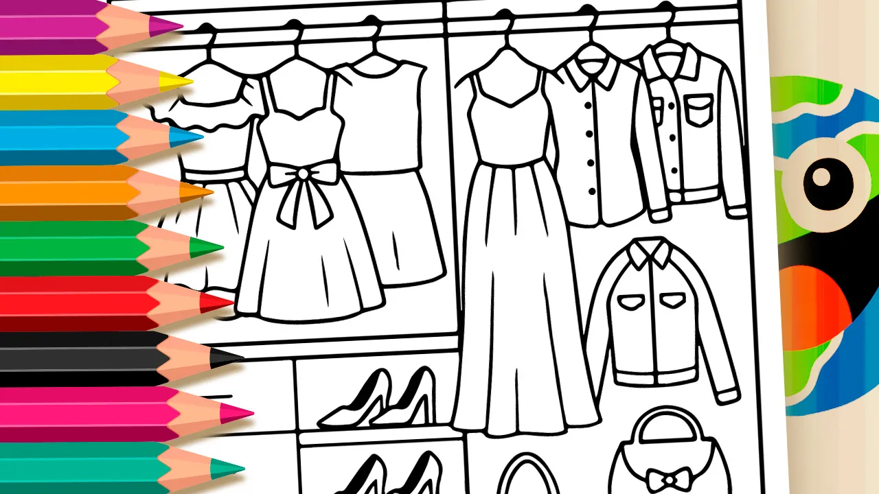Girl’s Wardrobe Coloring Page – Fashion Fun for Kids