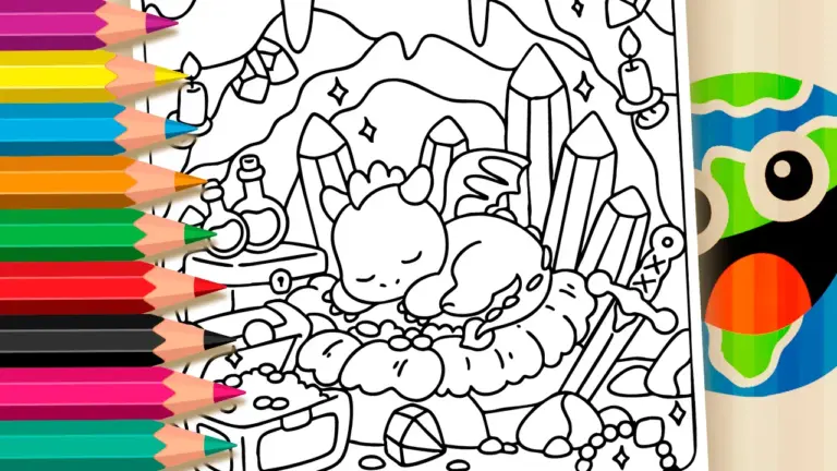 Guardian Baby Dragon Treasure Theme Coloring Page - Cute & Kawaii Coloring Pages Online