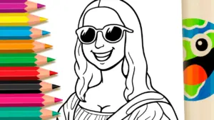 Coloring page Happy Monalisa Coloring Page: Fun Art to Paint Online or Print