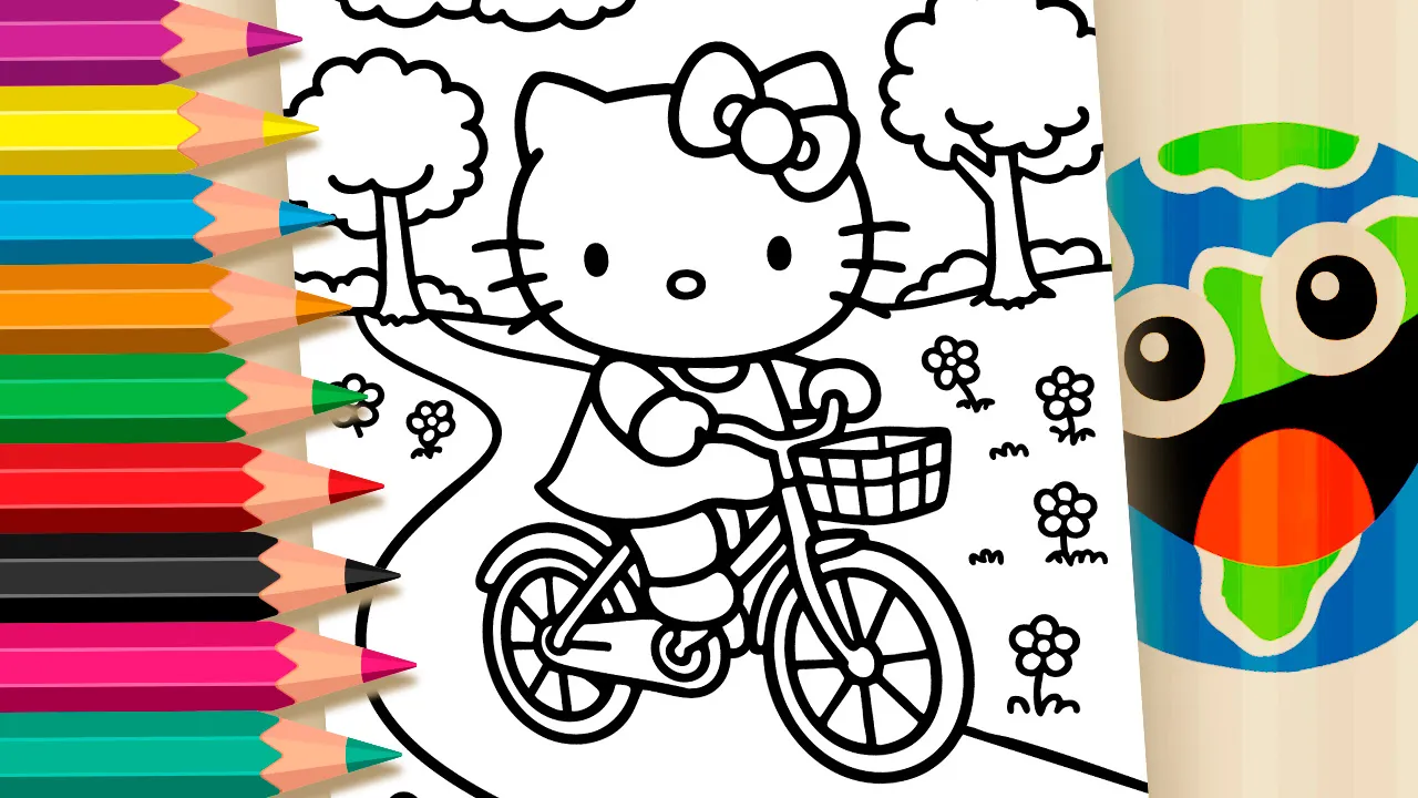 Hello Kitty Bicycle Ride in the Park Theme Coloring Page