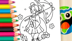 Coloring page Japanese Fashion Girl Coloring Pages: Paint Online or Print in High Quality